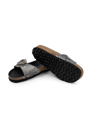 snake Pantolette Veloursleder grau/snake