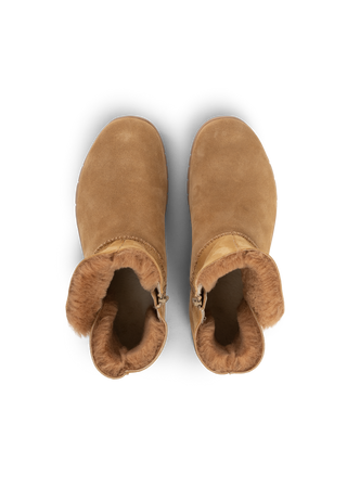 flauschiger Lammfellstiefel Veloursleder camel