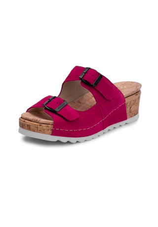 legere Pantolette Veloursleder fuchsia