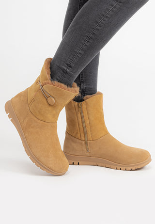 flauschig-wärmender Lammfellstiefel Veloursleder camel