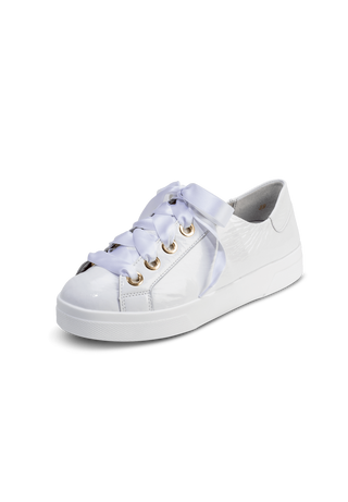 glänzender Plateau-Sneaker Hirschlackleder weiß