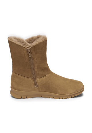 warmer Lammfellstiefel Veloursleder taupe