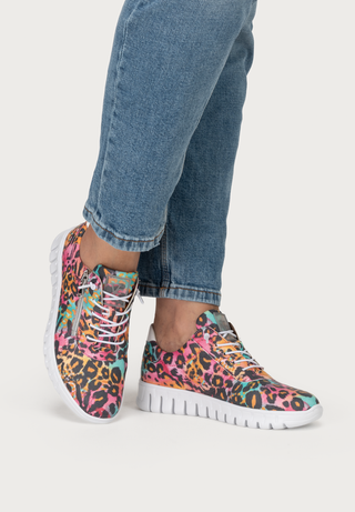 veganer Sneaker Textil bunt-leo-gemustert