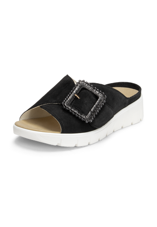 charakterstarke Pantolette Veloursleder schwarz
