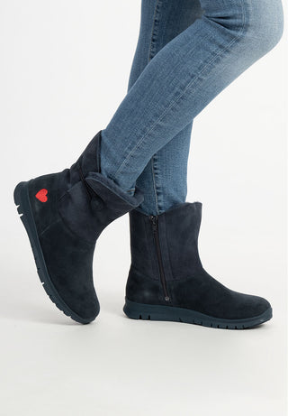 warmer Lammfellstiefel Veloursleder marine