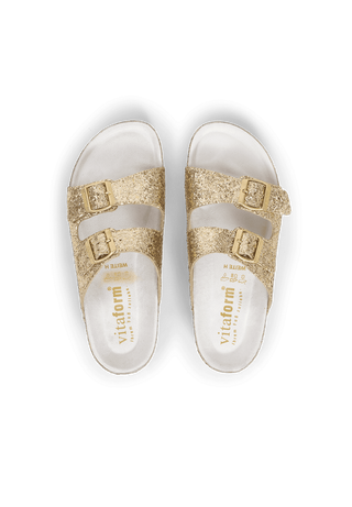 strahlende Pantolette Textil gold