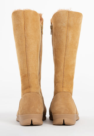 kuschelig-warmer Lammfellstiefel Veloursleder camel