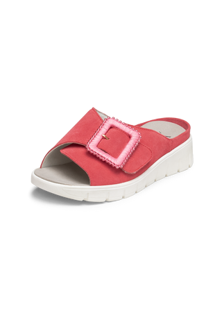 charakterstarke Pantolette Veloursleder rotpink