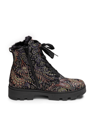 blumige Stiefelette Nubukleder schwarz/floral