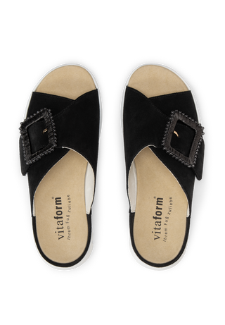 charakterstarke Pantolette Veloursleder schwarz