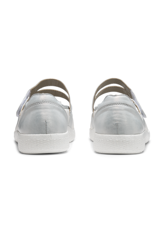charmanter Mary-Jane Leder/Stretch weiß/silber