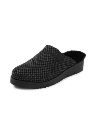 warmer Hausschuh Veloursleder schwarz