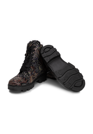 blumige Stiefelette Nubukleder schwarz/floral