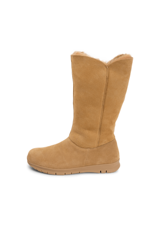 kuschelig-warmer Lammfellstiefel Veloursleder camel