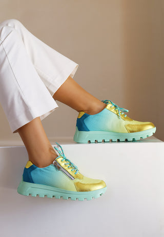 bunter Sneaker Echt Leder & Textil  türkis