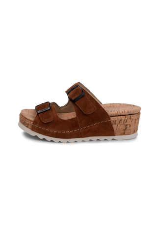 legere Pantolette Veloursleder cognac