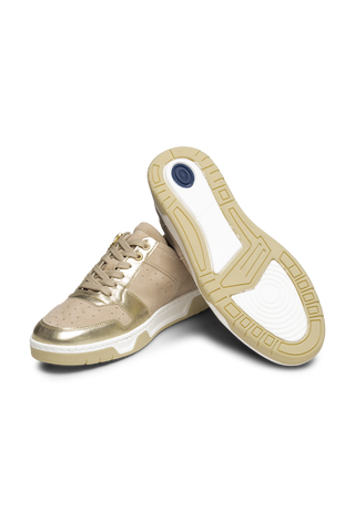 stylischer Sneaker Nubukleder beige/gold