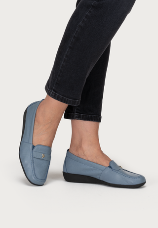 feiner Mokassin Hirschleder graublau