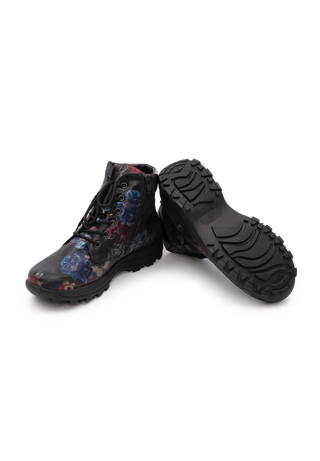 blumiger Trekkingstiefel Veloursleder schwarz/floral