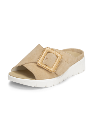 charakterstarke Pantolette Veloursleder creme