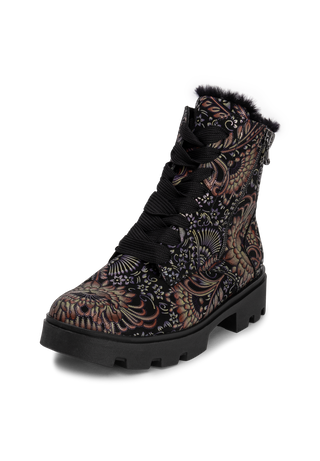 blumige Stiefelette Nubukleder schwarz/floral