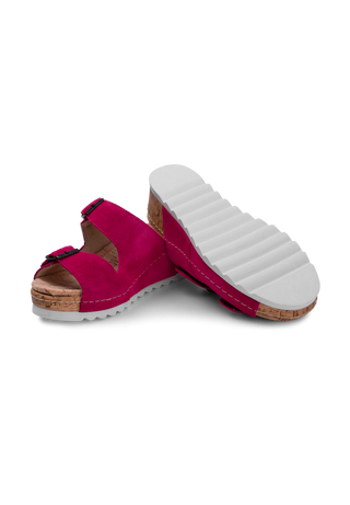 legere Pantolette Veloursleder fuchsia