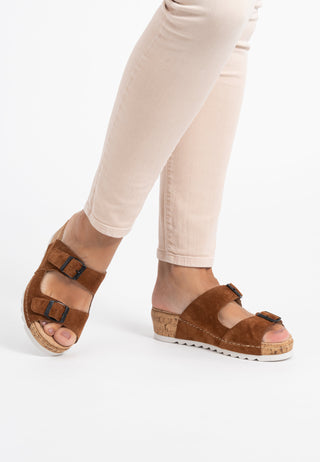 legere Pantolette Veloursleder cognac