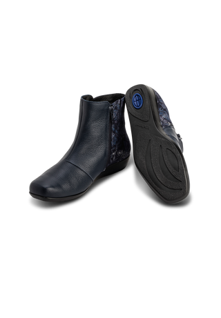floral-glänzende Stiefelette Hirschleder marine
