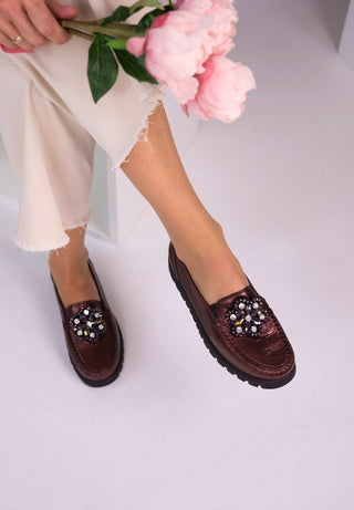 glamouröser Slipper echt Leder bordeaux/metallic