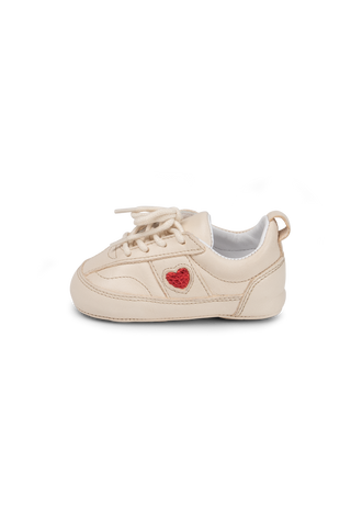 nachhaltiger Kindersneaker olivenblattgegerbtes Leder beige