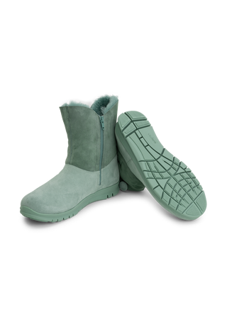 flauschig-wärmender Lammfellstiefel Veloursleder mint
