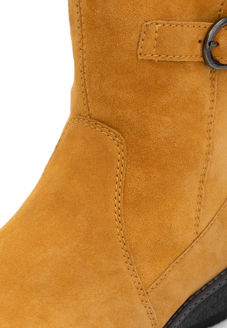 kuschlige Stiefelette Veloursleder curry