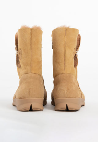 flauschig-wärmender Lammfellstiefel Veloursleder camel