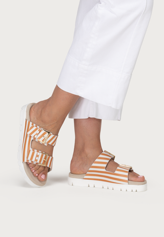 gestreifte Pantolette Nappaleder terracotta-gestreift