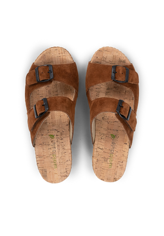 legere Pantolette Veloursleder cognac
