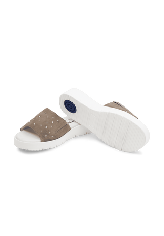originelle Pantolette Samtziegenleder taupe