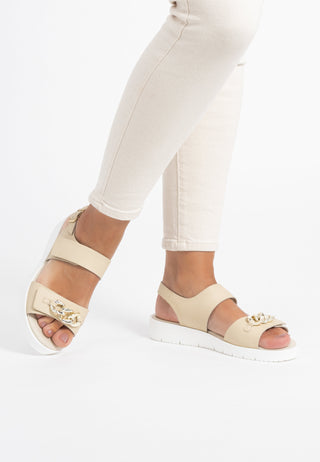 auffallende Sandale Hirschleder creme