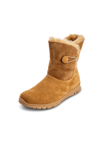 flauschig-wärmender Lammfellstiefel Veloursleder camel