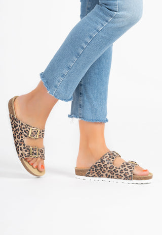 trendige Pantolette Veloursleder leopard