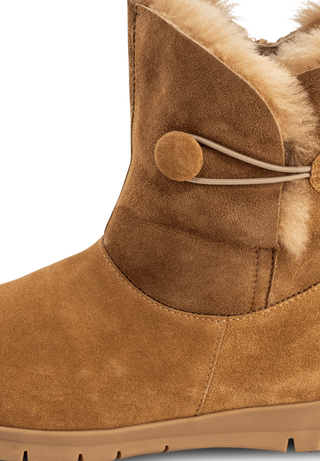 flauschig-wärmender Lammfellstiefel Veloursleder camel