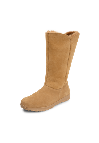 kuschelig-warmer Lammfellstiefel Veloursleder camel