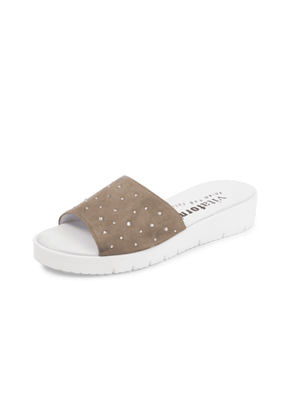 originelle Pantolette Samtziegenleder taupe