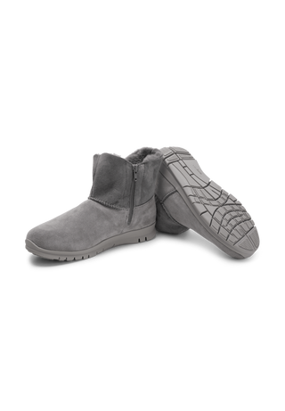 wärmende Stiefelette Veloursleder grau