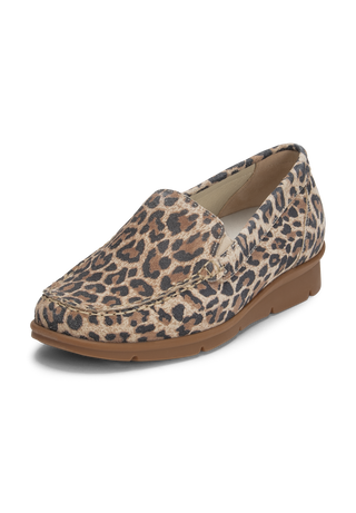 auffallender Mokassin Veloursleder leopard