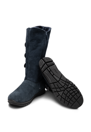 kuschliger Stiefel Velourleder dunkelblau