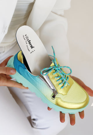 bunter Sneaker Echt Leder & Textil  türkis