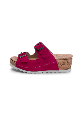 legere Pantolette Veloursleder fuchsia