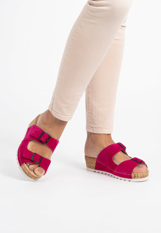 legere Pantolette Veloursleder fuchsia