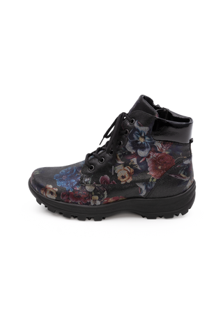 blumiger Trekkingstiefel Veloursleder schwarz/floral