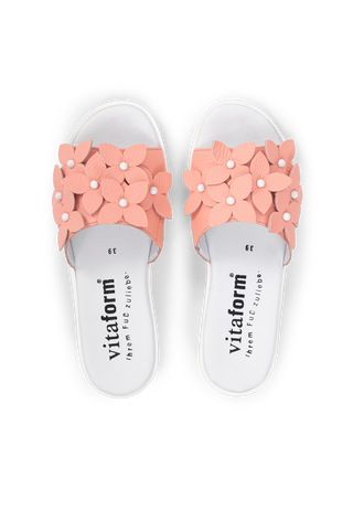 blumige Pantolette Hirschleder lachs